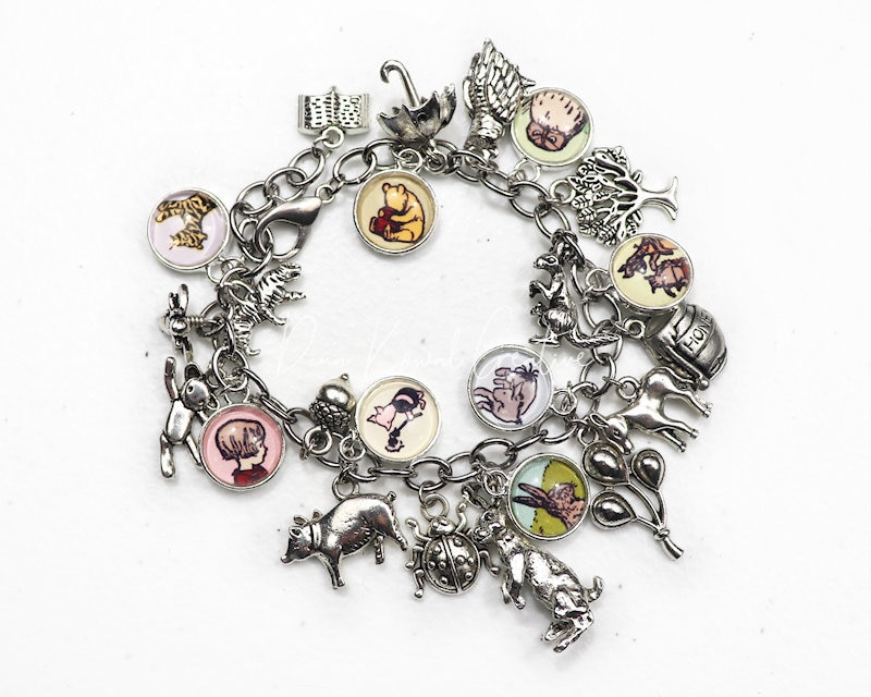 Classic Winnie the Pooh charm bracelet - deluxe glass and silver charms