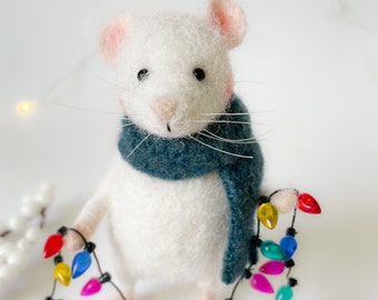 Festive Needle Felted Christmas Mouse - gifts, Adorable Holiday Decor