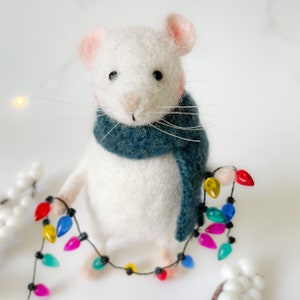 Festive Needle Felted Christmas Mouse - gifts, Adorable Holiday Decor