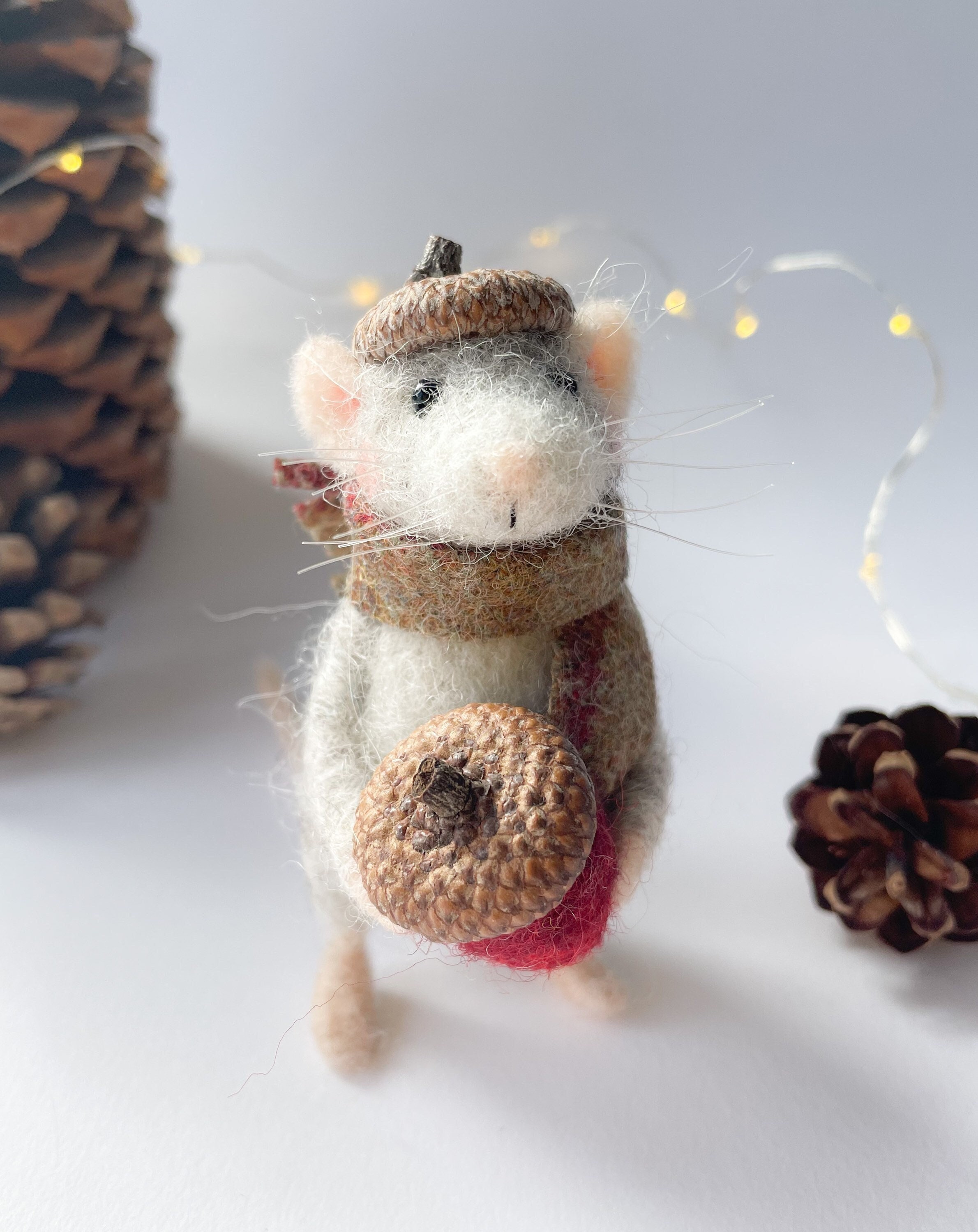 Needle Felted Mouse: Wool Animal With Acorn Beret - Etsy