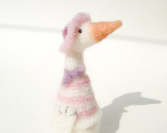 Needle felted Animal , Mademoiselle Goose - wool felt miniature soft sculpture