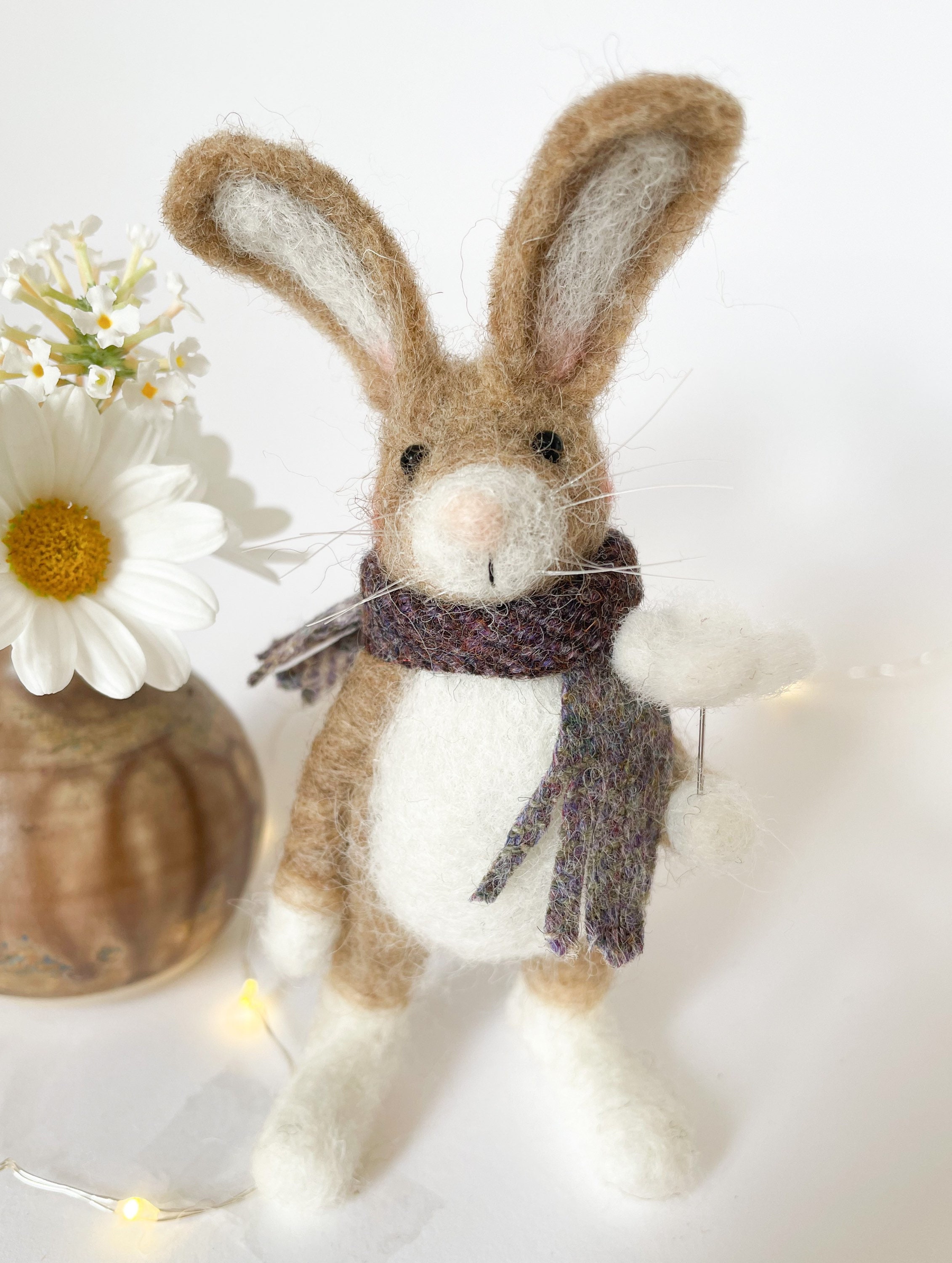 Needle Felted Rabbit With Flower: Miniature Wool Sculpture - Etsy