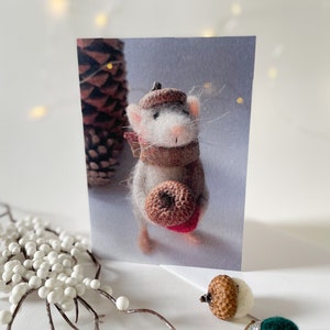 Carte de voeux animal sauvage britannique, souris en laine, merci, anniversaire, désolé, je t'aime, carte vierge animal, conception de carte de voeux souris