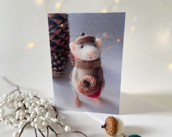 British wildlife animal Greeting card, Wool Mouse , Thank you, Birthday, sorry, I love you, animal blank card, greeting card mouse design