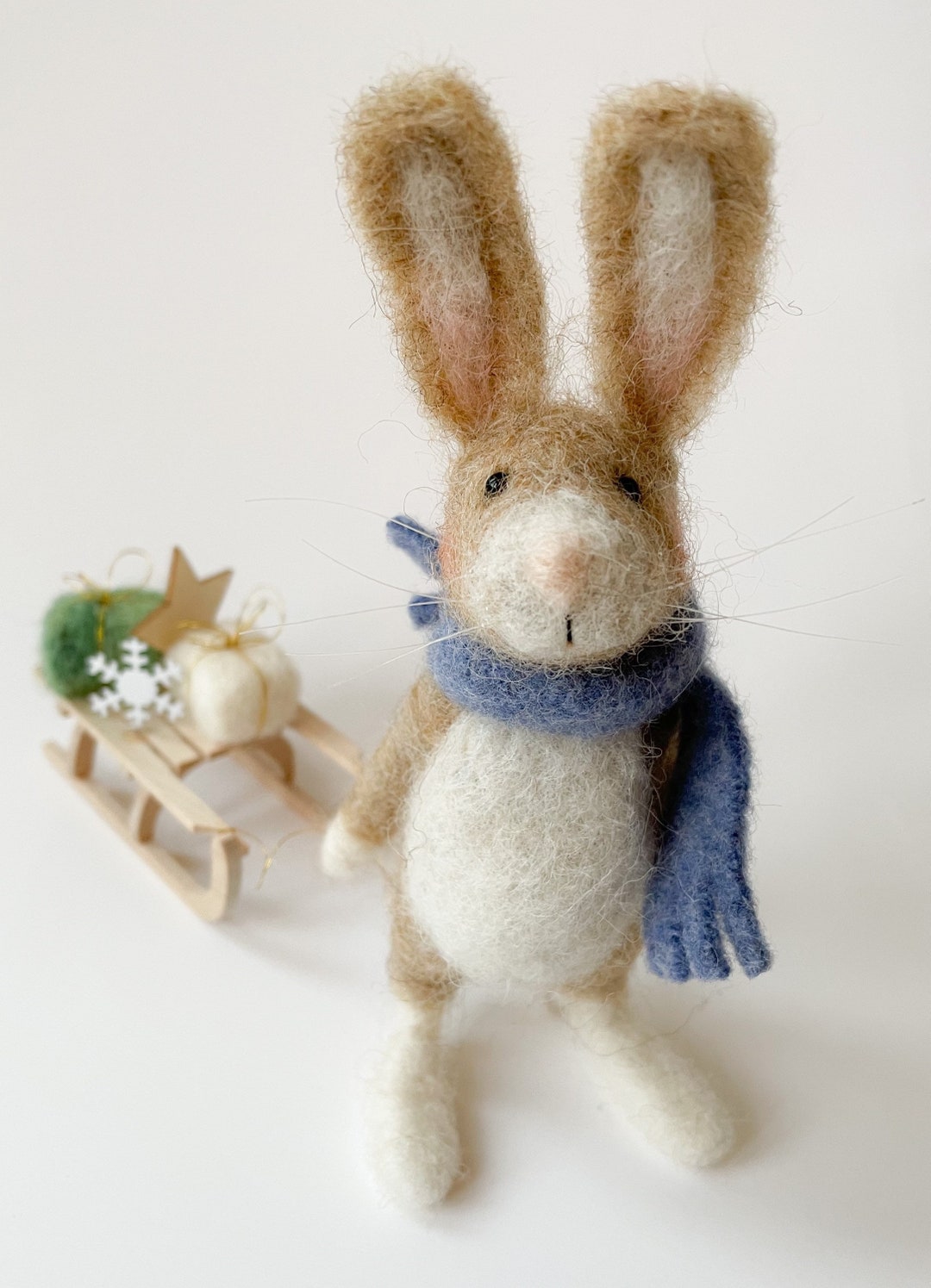 Needle Felted Rabbit With Sledge: Handmade Wool Waldorf Decoration - Etsy