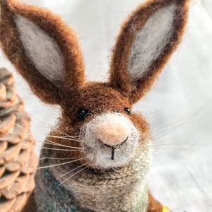 Doll Hare with christmas lights, thanksgivings decor,  needle felted animals, gifts
