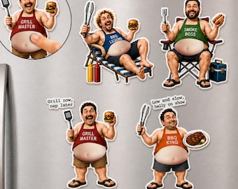 Personalized BBQ Dad Bod Fridge Magnet From Photo, Custom Face Grill Master Magnet, Funny Father’s Day Gift for Dad