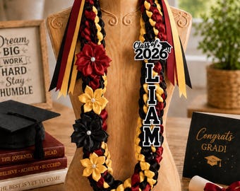 Personalized Graduation Lei 2026, Custom Ribbon Lei, Custom Name Ribbon Lei with Flowers, Personalized Name Senior Lei Class Of 2026 Gift