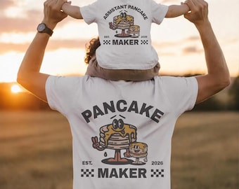Camiseta a juego para papá y niña con máquina para hacer panqueques, ideal para el brunch infantil, para padres e hijas, para padres e hijos. Camiseta genial para el Día del Padre, regalo de la esposa y el padre de una niña.