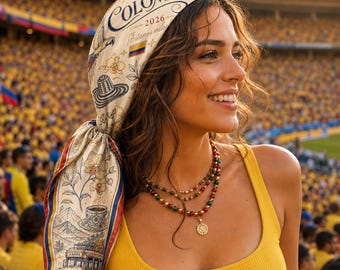 Colombia Satin Hair Scarf, Los Cafeteros Fan Bandana, Colombian Heritage Headscarf, Latin Fan Gift 2026, Colombia Gift