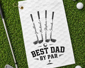 Personalized Best Dad By Par Golf Towels, Best Grandpa By Par Golf Towels, Custom Name Father Day Golf Gift, Golf Lover Gift, Dad Golf Gift