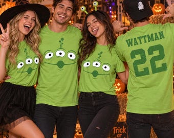 Custom Alien Face T-Shirt, Little Green Men T-Shirt, Toy Halloween Costume Tee, Group T-Shirts, Cute Halloween Story Alien Shirt