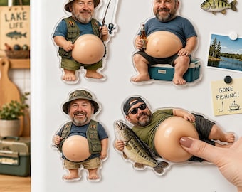 Fishing Dad Squishy Magnet, Custom Face Fisherman Dad Gift, Funny Gone Fishing Fridge Magnet, Fathers Day Fishing Gift, Lake Life Dad