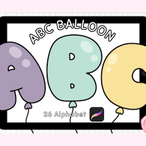 Sello de pincel Procreate, sello de pincel con globo y alfabeto, sello de pincel Procreate, sello de letras, sello de letras DIY, herramienta Procreate, sello de pincel