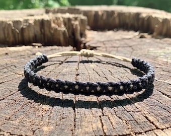 Adjustable Two Tone Natural and Black Hemp Bracelet, Small Dainty