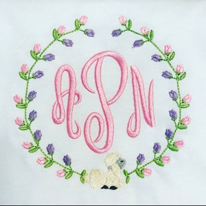 Baby Girl Easter Shirt, Lamb Rosebud Monogram Shirt