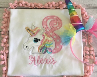 Girls Unicorn Birthday Shirt - Numbers 1-9 Available - Perfect Gift  for Her