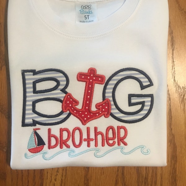 Big Brother or Lil Brother Nautical Anchor and Sailboat T-Shirt, Big or Little Brother Sailboat Shirt, Gender Reveal Shirt