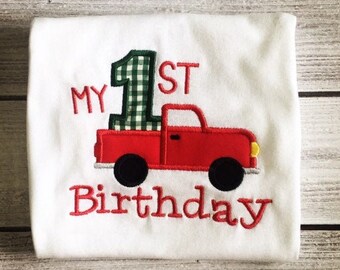 1st Birthday Applique Truck Shirt - Handmade Custom Embroidered Gift for Birthday Boy or Girl