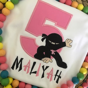 Girls Ninja Warrior Birthday Shirt | Available in Birth Numbers 1-9