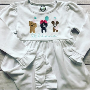 Birthday Party Dogs Trio Ruffle Dress - Puppy Party Dress - Long or Short Sleeves