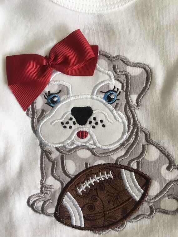 Girls Baby Bulldog With Football Shirt Or Baby Bodysuit Bow
