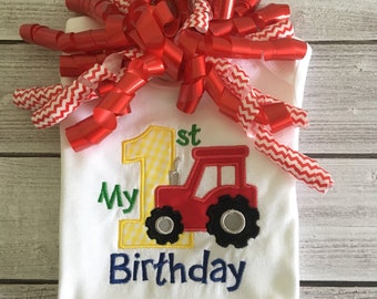 Tractor 1st Birthday Applique Shirt - Farm Birthday  - Barnyard Birthday Shirt