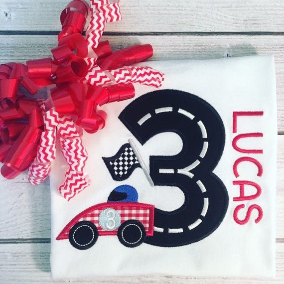 Race Car Applique Birthday Shirt Any Number 19 Etsy