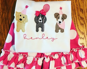 Embroidered Girls Puppy Party Birthday Shirt - Perfect Handmade Gift for Her