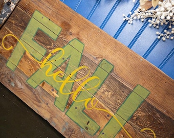 Hello Fall Wood Sign, Rustic Autumn Farmhouse Decor