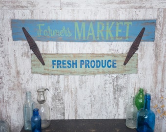 Handcrafted Farmers Market Wood Sign, Vintage Farmhouse Kitchen Decor