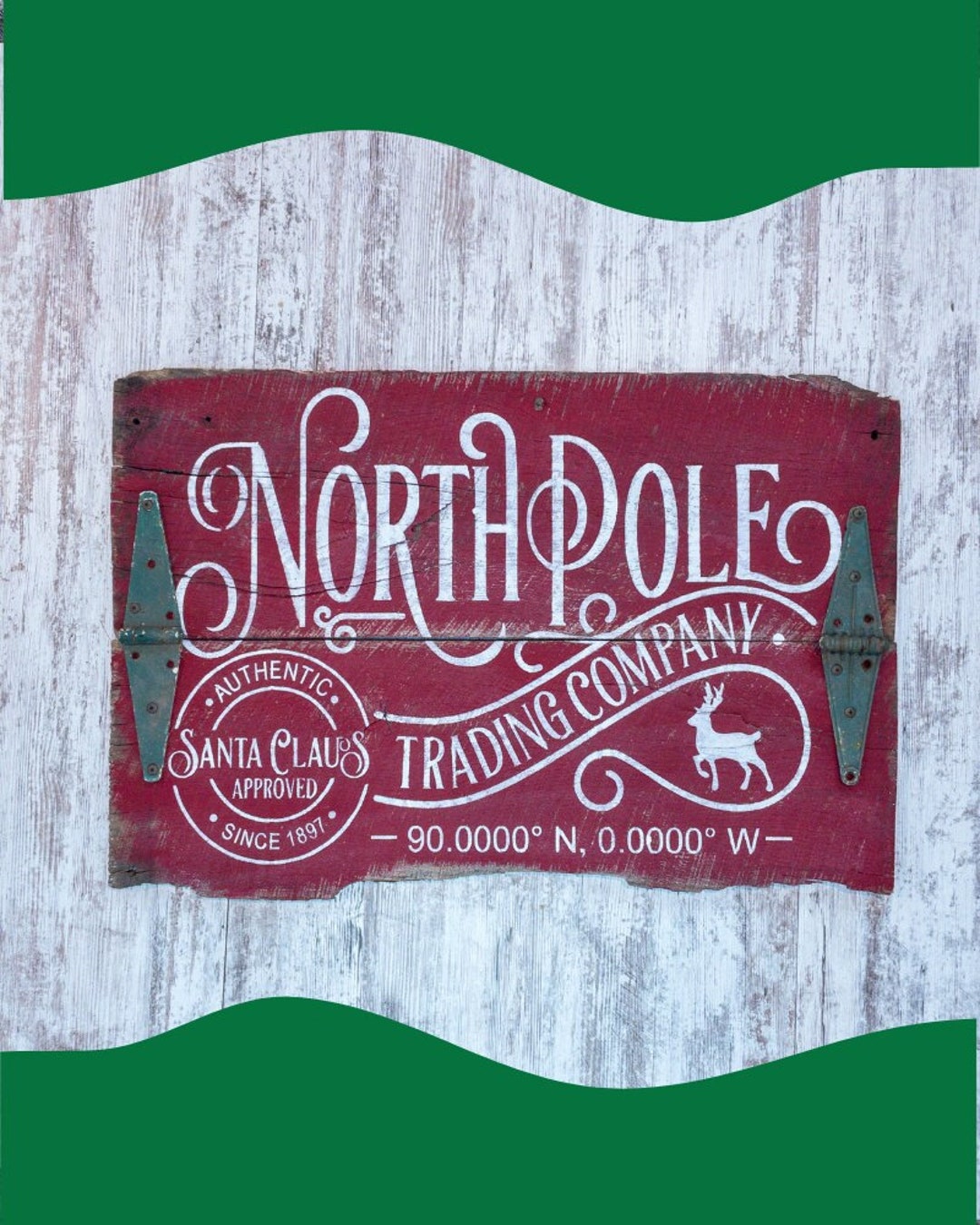 North Pole Reindeer Wood Sign Large Christmas Decoration Old Barn Wood ...
