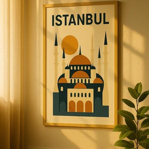 Affiche d'Istanbul – Décoration murale style Bauhaus | Illustration de Sainte-Sophie | Impression turque moderne du milieu du siècle | Cadeau pour les amoureux de l'Orient