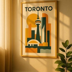 Póster de Toronto: Arte mural estilo Bauhaus | Impresión de viaje a Canadá con estilo de mediados de siglo, ilustración de la Torre CN, idea de regalo para trotamundos