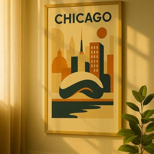 Poster di Chicago - Stile Bauhaus e Mid-Century Modern | Poster vintage della città | Idea regalo per la decorazione murale