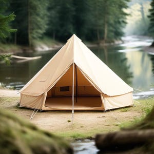 Tipi Tent Outdoor - 6 Person, Camping Yurt, Family Adventure Tent, Festival Shelter,  Glamping Tent, Natural Cotton Colour