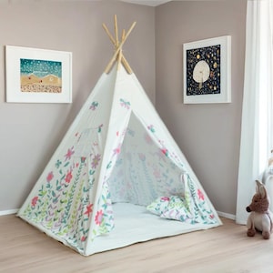 Charming Floral Teepee, Handmade Tipi Tent, Interior Decor, Playroom Design,  Play Tent, Teepee Playhouse, Decor