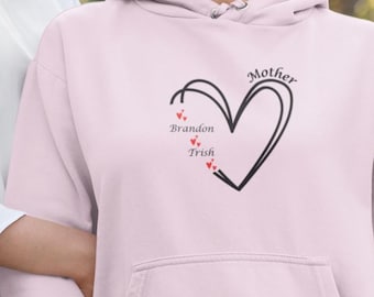 Custom Mother Hoodie – Personalized Mom Sweatshirt with Kids Names, Heart Design Mother Gift, Custom Mothers Day Hoodie for Mom