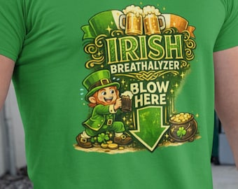 Irish Breathalyzer Shirt Funny St Patrick’s Day Tee Leprechaun Beer Drinking Humor Pub Crawl Unisex Gift