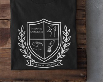 Silly Goose University T-Shirt: Funny Latin Crest Meme Tee