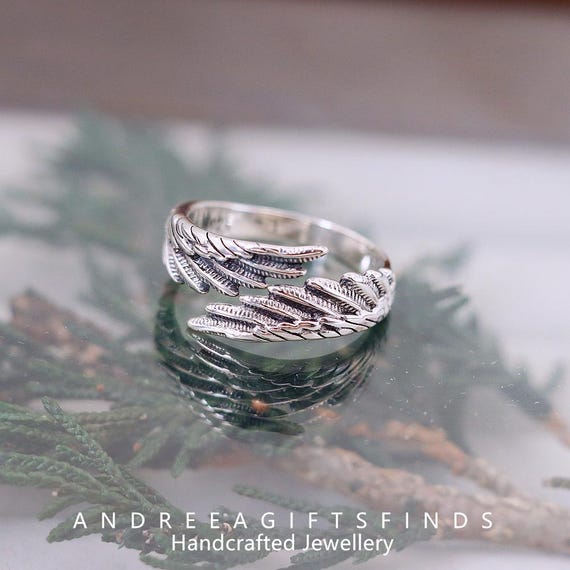 S925 silver ring simple wing feather index finger ring