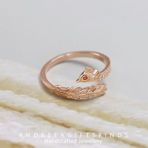 S925 Sterling Silver Rose Gold Plated Phoenix Ring for Women | Unique Phoenix Bird Statement Band