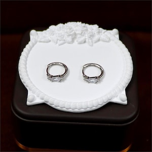 Tiny CZ Huggie Hoop Earrings in Sterling Silver with Turquoise Blue Pear