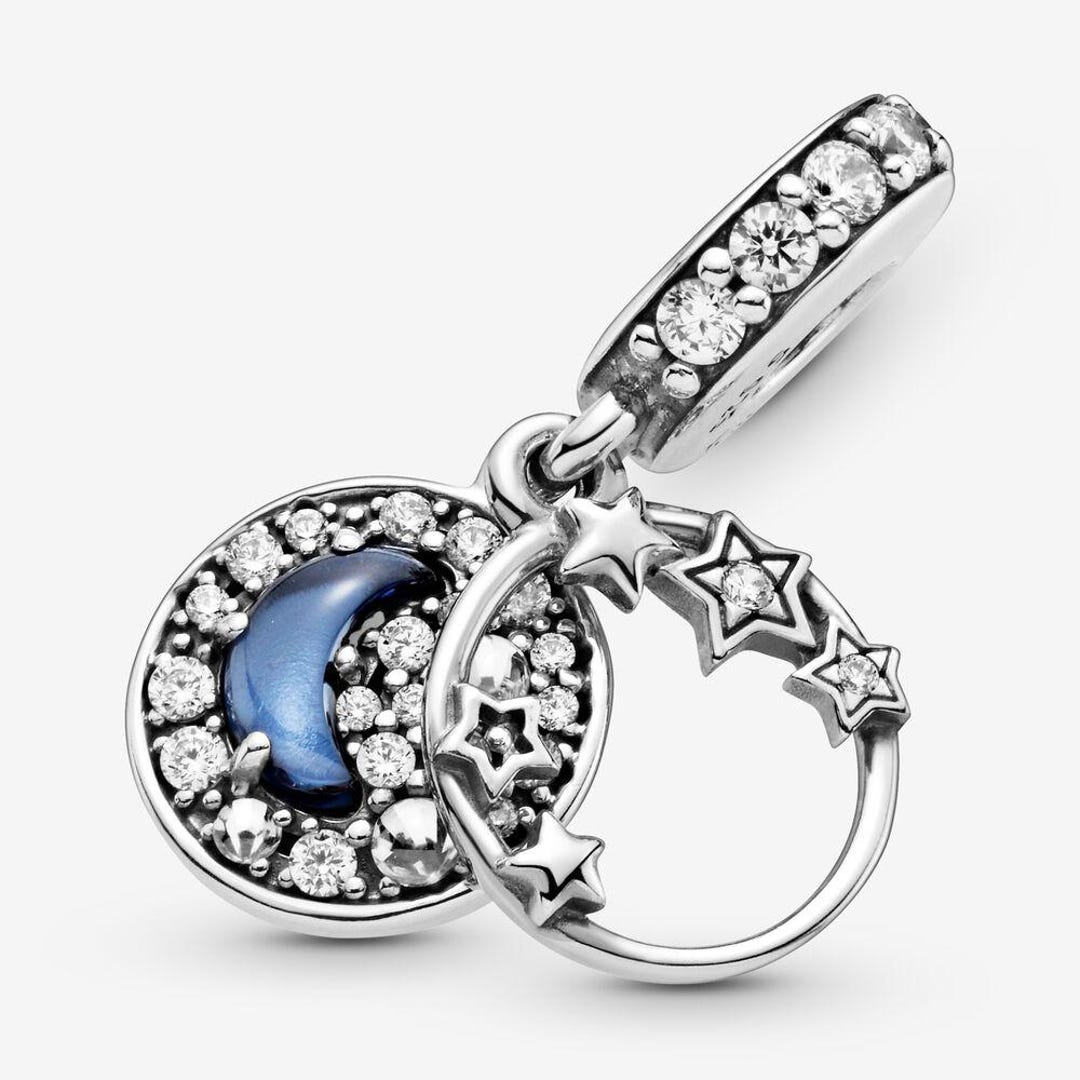 Silver Pandora Blue Night Sky Crescent Moon Stars Dangle Charm - Etsy
