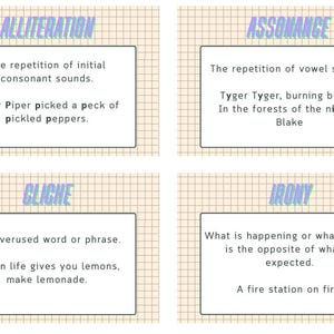 GCSE English - Cartes mnémotechniques pour dispositifs poétiques