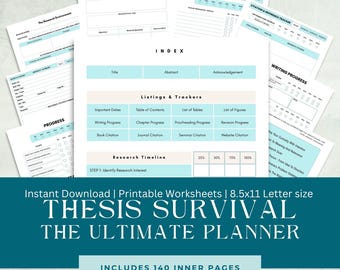 Thesis Survival Planner | Editable Research Digital Notebook for Students PDF