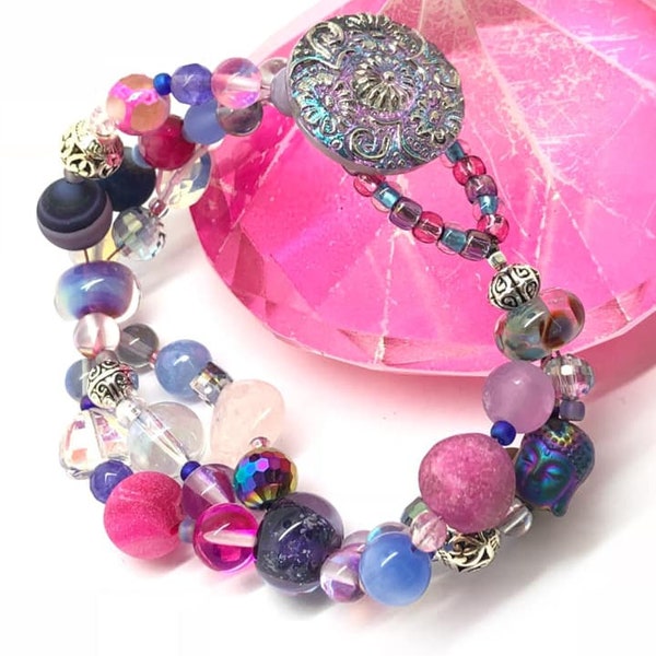 Lilac Moonsdream bracelet/  Gemstone and Czech Glass / Artisan  beads / Unique Mystical beads/  Wrap Triple Strand Beaded Bracelet