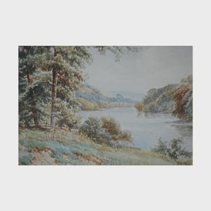 Fiume che serpeggia attraverso la foresta Acquerello Scuola edoardiana c. 1910/20 J Aldous