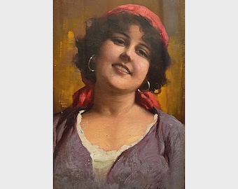 Eduardo Forlenza Neapolitam School Portrait Of A Rustic Girl Antique Oil Painting C1900