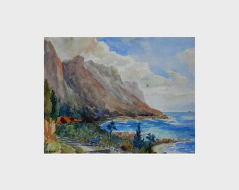 EE Wilson Marine A Coastal Path Possibly Cote d’Azur Watercolour c1949